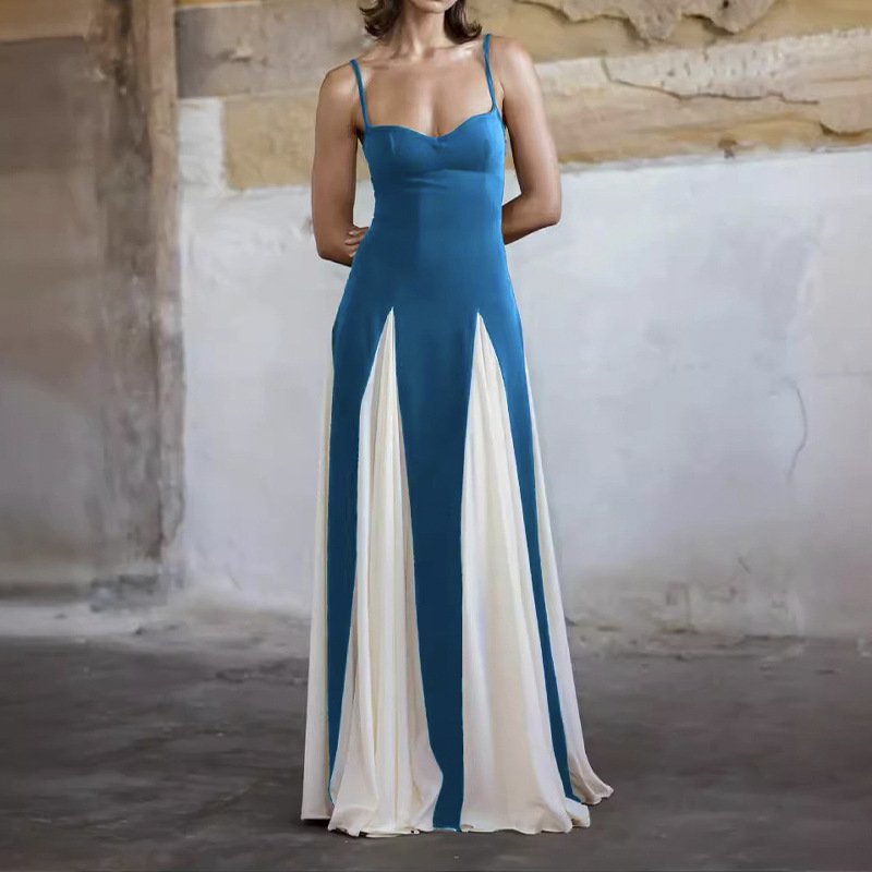 Summer 2024 European and American dresses slim light luxury sexy splicing contrasting long skirts