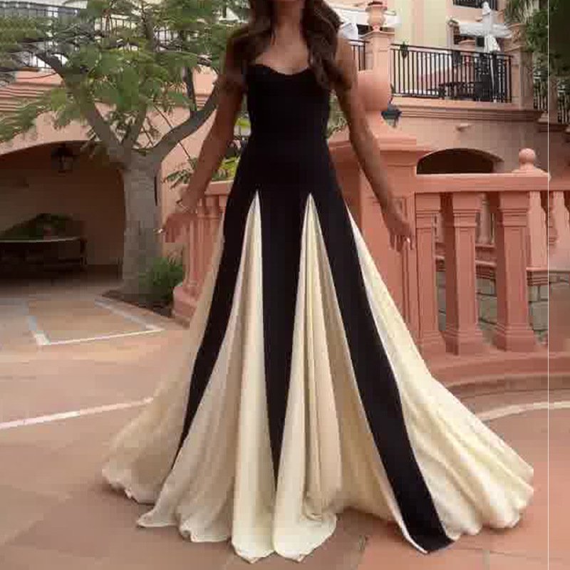 Summer 2024 European and American dresses slim light luxury sexy splicing contrasting long skirts