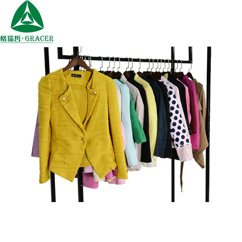 Stock Brand Used Apparel Bales Mix Style Women's Blazer Used Clothes Bales Korea Used Clothing 45Kg