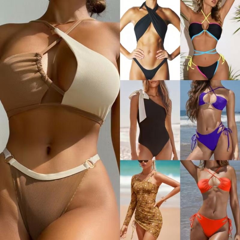 Wholesale summer beachwear fashionable printed one-piece bikini women's sexy hollow used bikini swimsuit randomly shipped