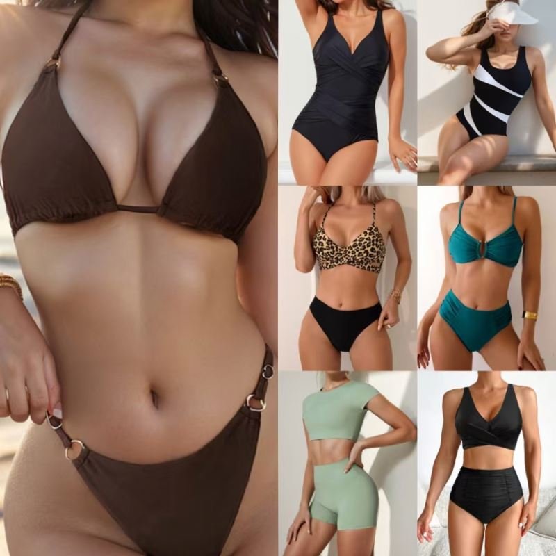 Wholesale summer beachwear fashionable printed one-piece bikini women's sexy hollow used bikini swimsuit randomly shipped