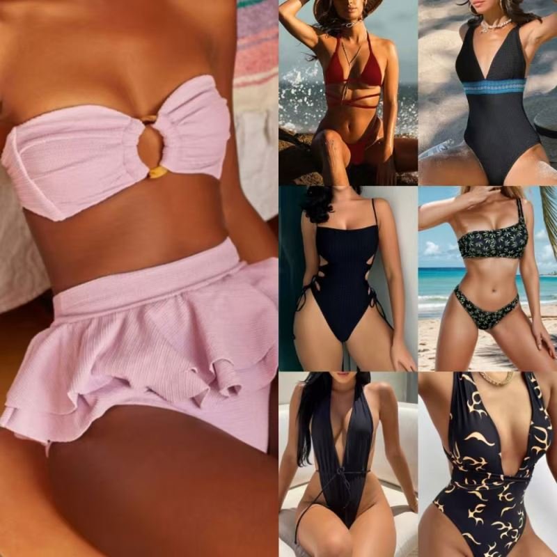 Wholesale summer beachwear fashionable printed one-piece bikini women's sexy hollow used bikini swimsuit randomly shipped