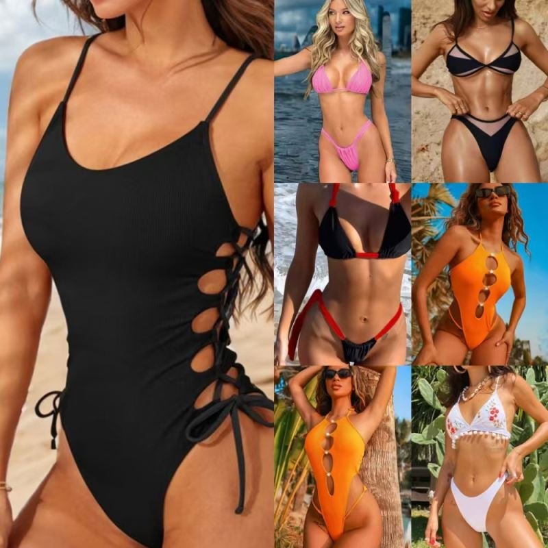 Wholesale summer beachwear fashionable printed one-piece bikini women's sexy hollow used bikini swimsuit randomly shipped