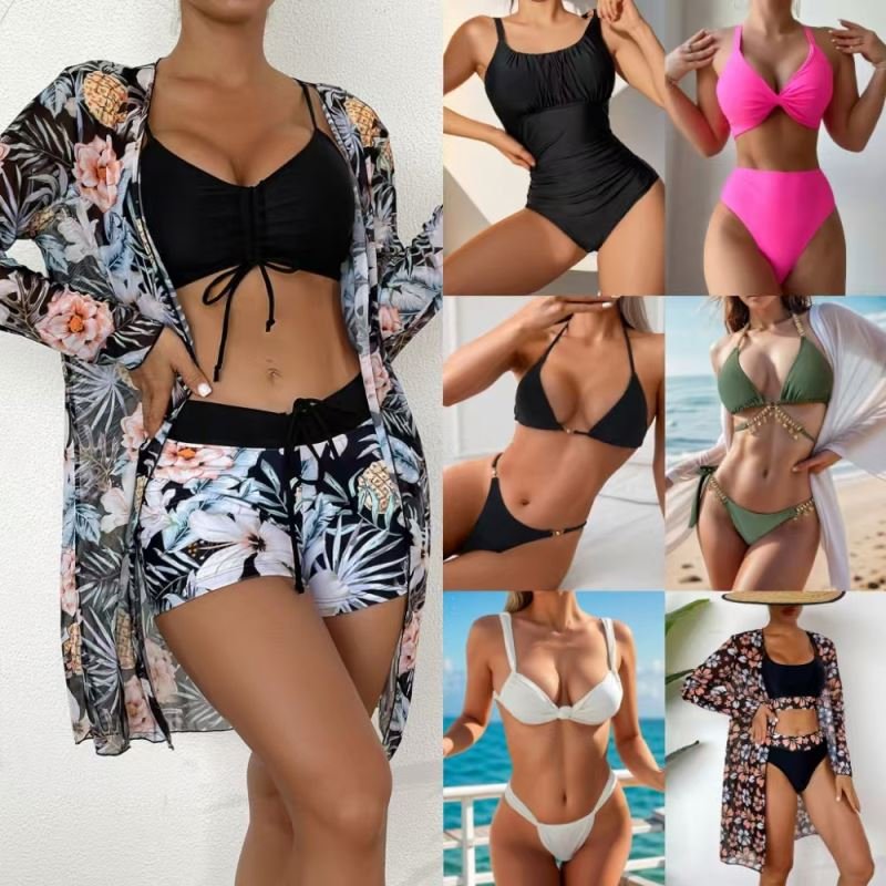 Wholesale summer beachwear fashionable printed one-piece bikini women's sexy hollow used bikini swimsuit randomly shipped