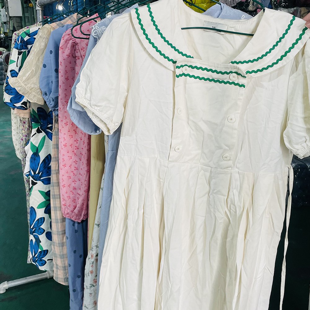 Second hand fashion high waist casual summer cotton long dress in bales wholesale factory used hot sale comfortable skirt