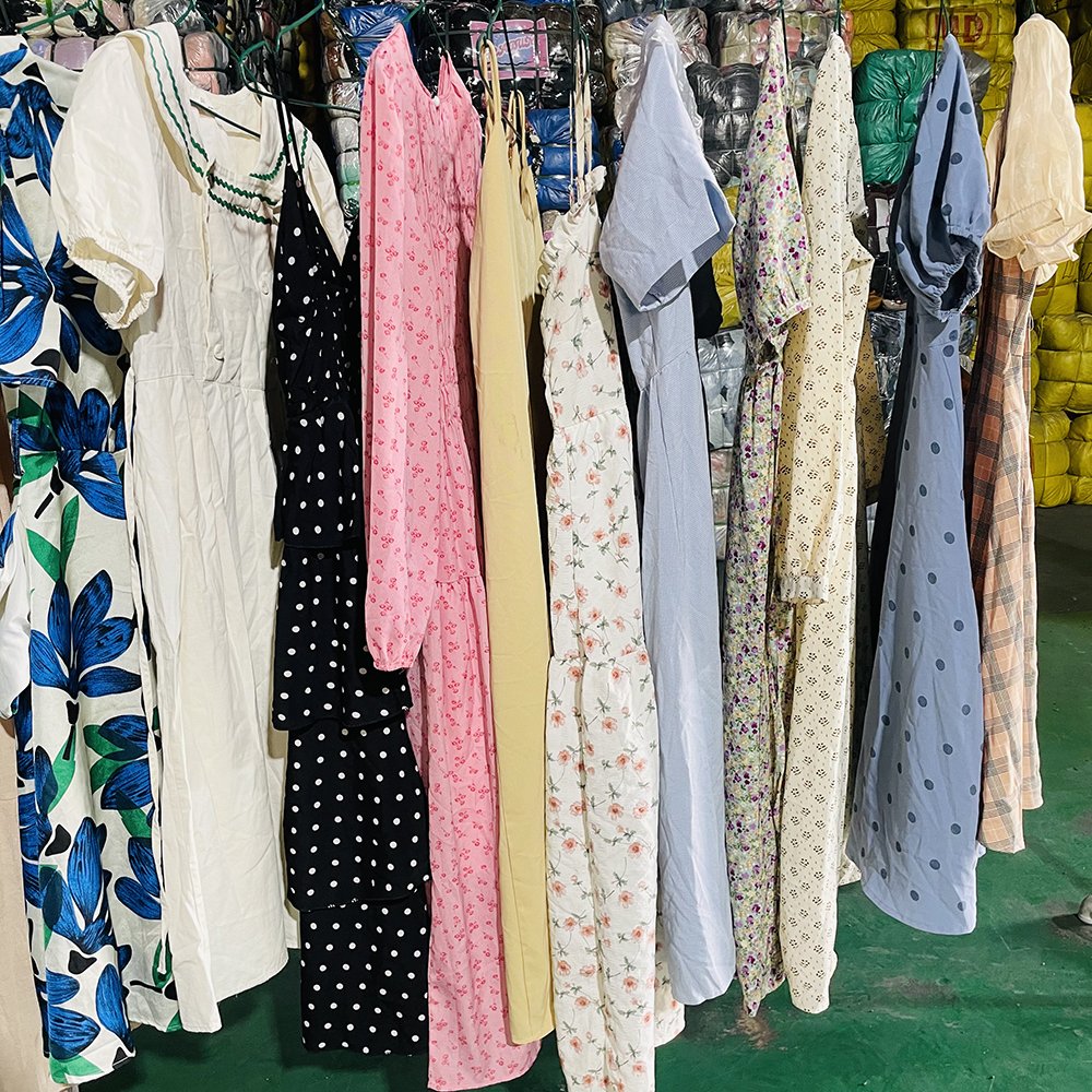 Second hand fashion high waist casual summer cotton long dress in bales wholesale factory used hot sale comfortable skirt