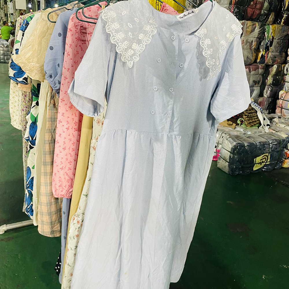 Second hand fashion high waist casual summer cotton long dress in bales wholesale factory used hot sale comfortable skirt