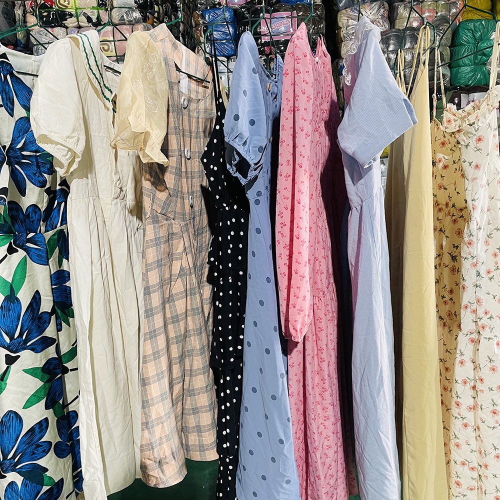 Second hand fashion high waist casual summer cotton long dress in bales wholesale factory used hot sale comfortable skirt