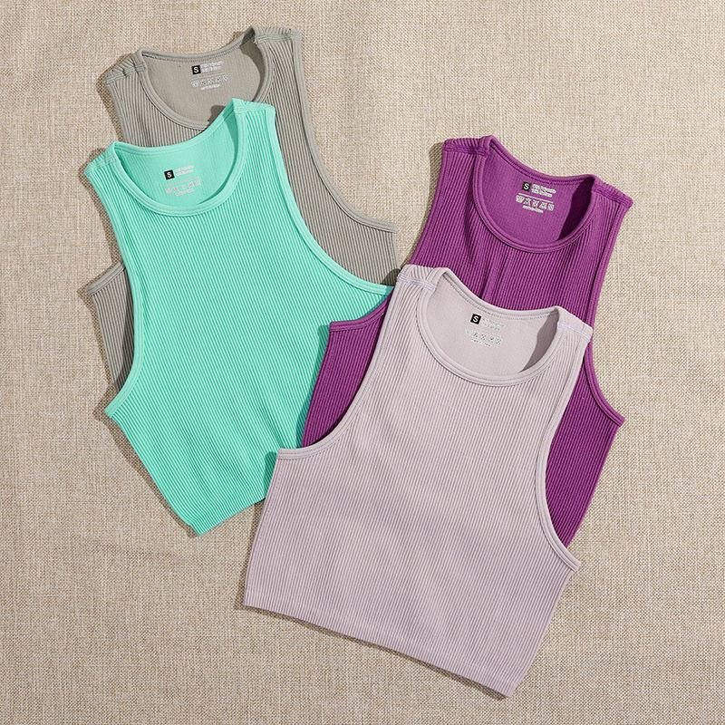 Wholesale Cropped Women's Solid T-shirt Tank Top Seamless Streetwear Stretch Rib Knit Sleeveless Casual Tank Top Stock