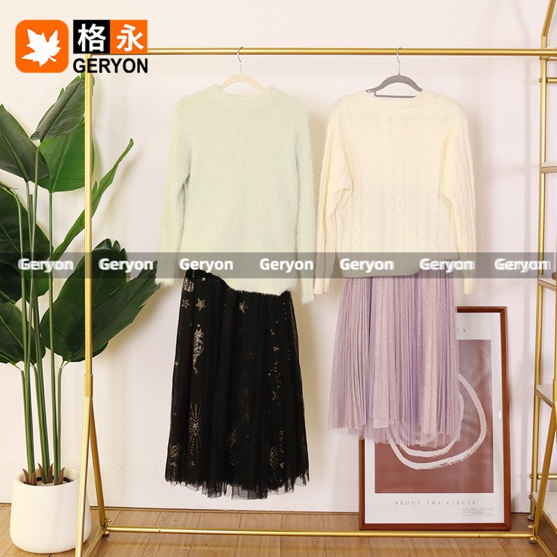 GERYON winter pullover sweater&tulle skirt sets china used ladies designer mixed clothes in bale