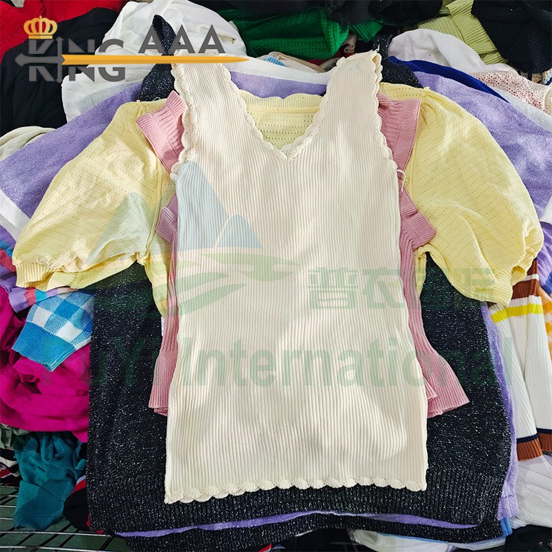 Hight Quality Second Hand Sweater Short Sleeve Fashion Knitted Crop Casual knitting Short Sleeve Sweater Used Clothes Bales