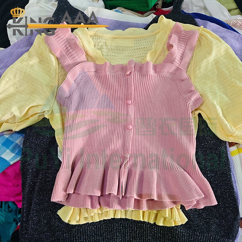 Hight Quality Second Hand Sweater Short Sleeve Fashion Knitted Crop Casual knitting Short Sleeve Sweater Used Clothes Bales
