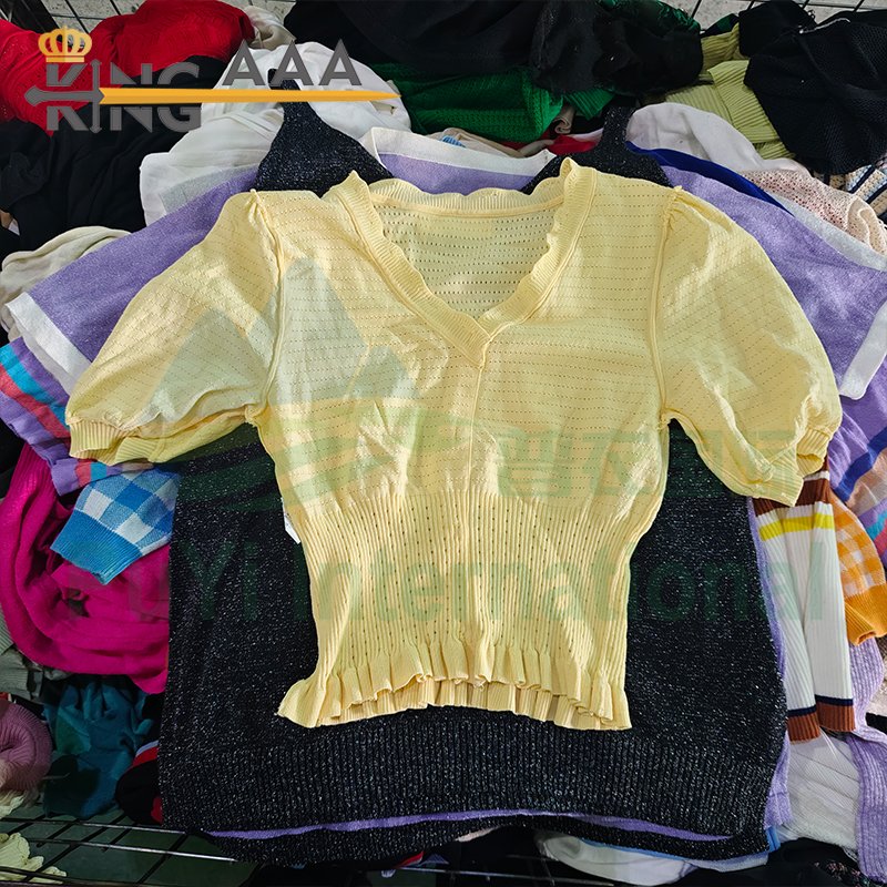 Hight Quality Second Hand Sweater Short Sleeve Fashion Knitted Crop Casual knitting Short Sleeve Sweater Used Clothes Bales
