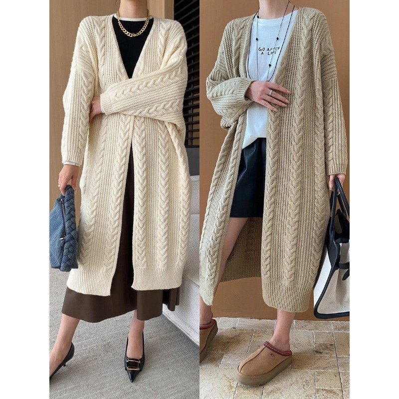 Loose thick line sweater long knitted cardigan coat SN5912