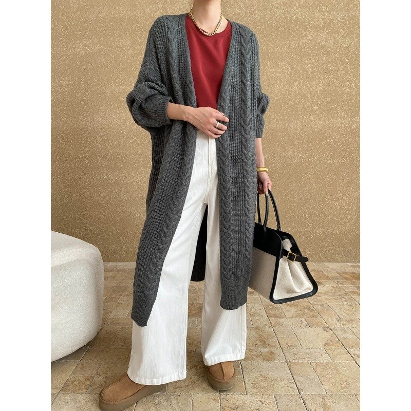 Loose thick line sweater long knitted cardigan coat SN5912