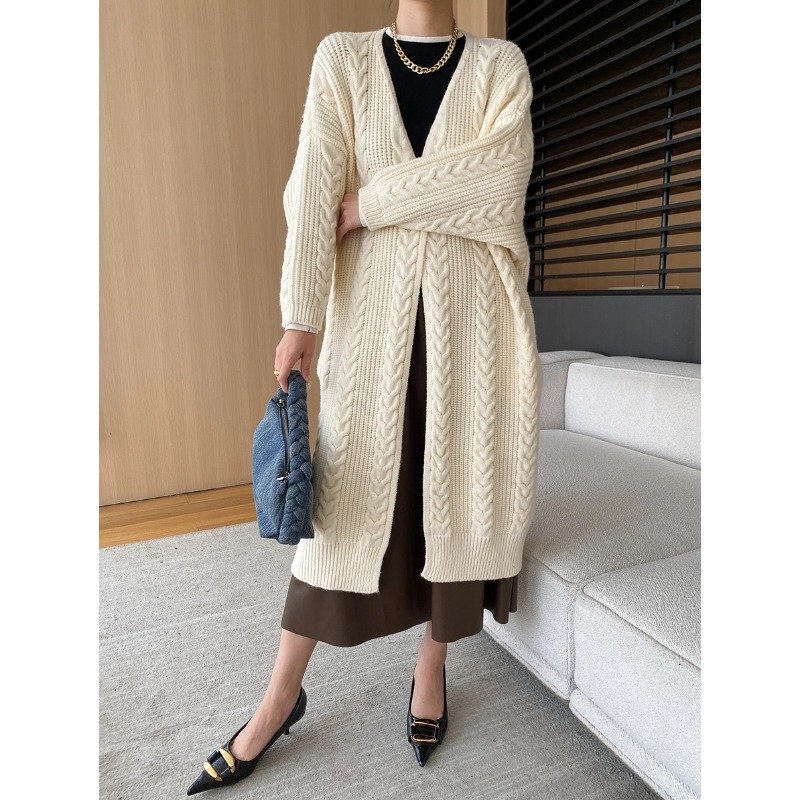 Loose thick line sweater long knitted cardigan coat SN5912
