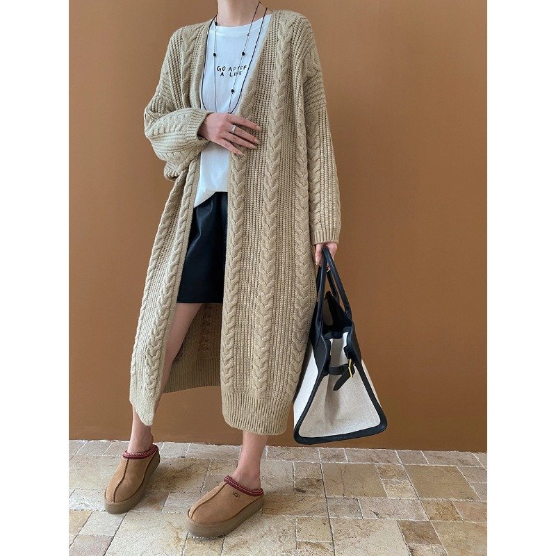 Loose thick line sweater long knitted cardigan coat SN5912