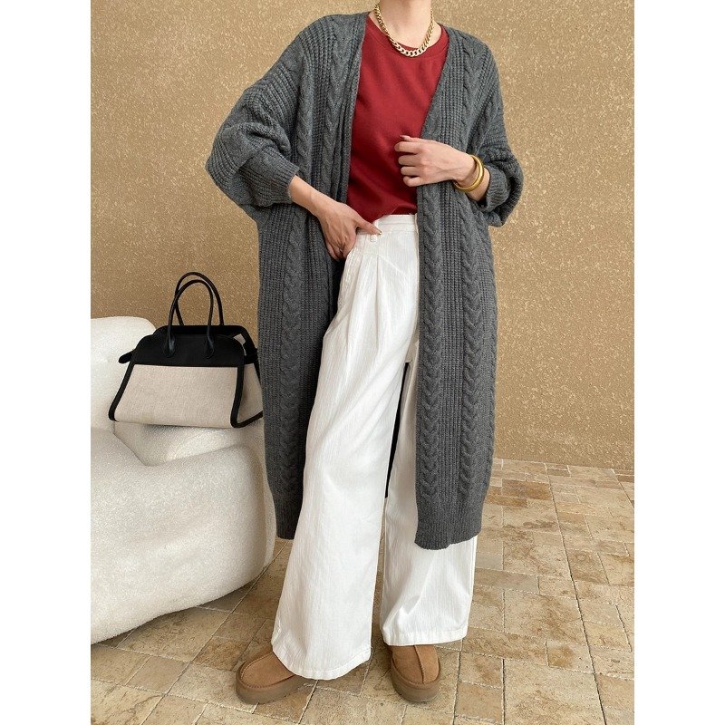 Loose thick line sweater long knitted cardigan coat SN5912