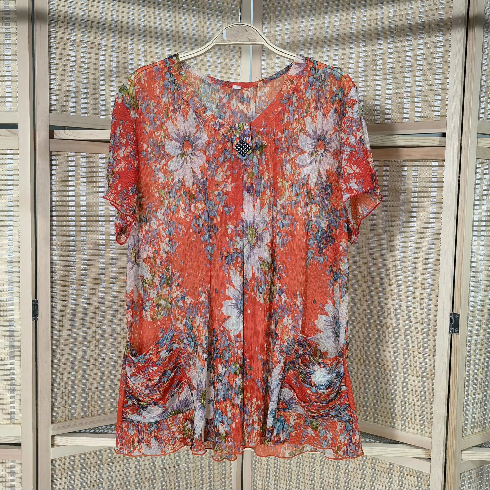 Wholesale Crew Neck Sleeve Loose Printed Blouse Casual Used Old Lady Shirt Top Second Hand Clothes