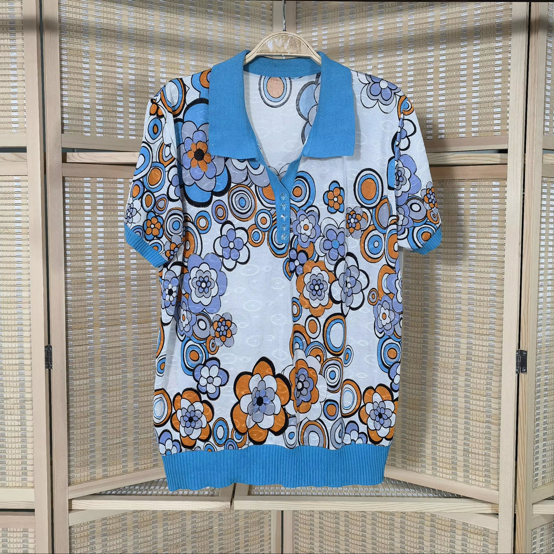 Wholesale Crew Neck Sleeve Loose Printed Blouse Casual Used Old Lady Shirt Top Second Hand Clothes