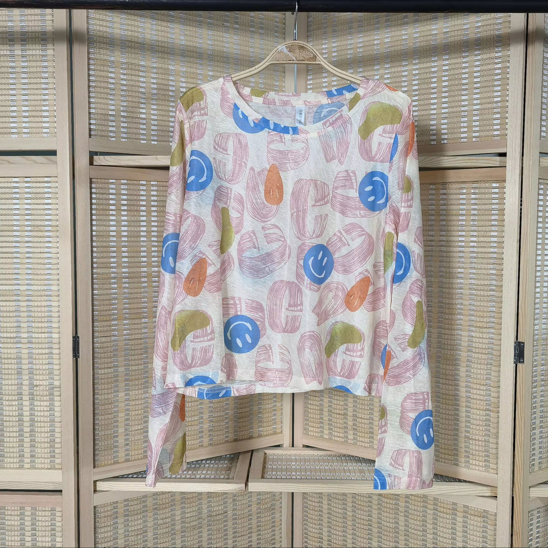 Wholesale Crew Neck Sleeve Loose Printed Blouse Casual Used Old Lady Shirt Top Second Hand Clothes