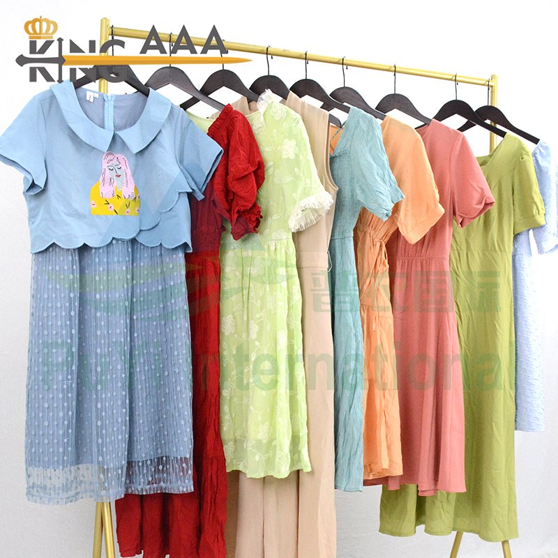 Wholesale Women Used Clothes Cotton Casual Dresses Floral Print Ladies Summer Short Sleeve Second Hand Clothing Bales