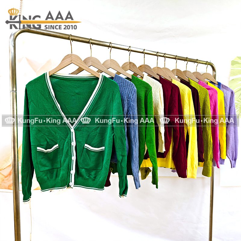 ladies cardigan knitwear long sleeves used sweaters second hand clothing cheapest price wholesale used clothes in georgia