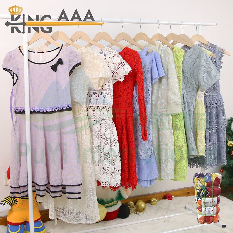 Puyi factory segunda mano ropa dress women used clothes summer ladies knit dress Spanish