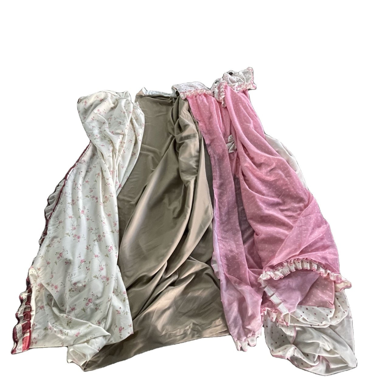 Stock of used clothes second hand cotton materials thrift preloved curtains in bales bulk