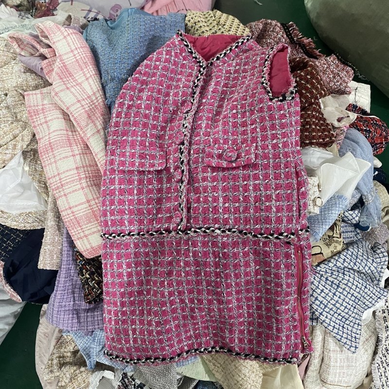 Used Clothes Fashion Tweed Dress Tweed Top Tweed Skirt Jacket Knitted Short Sleeve Second Hand Clothes