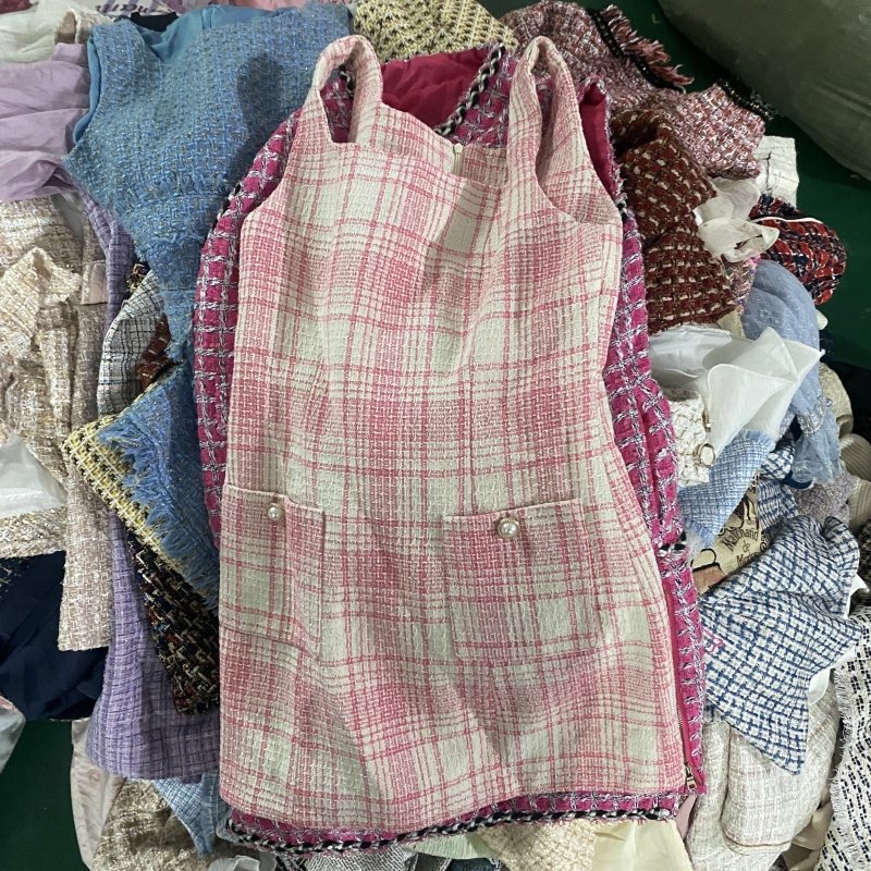 Used Clothes Fashion Tweed Dress Tweed Top Tweed Skirt Jacket Knitted Short Sleeve Second Hand Clothes