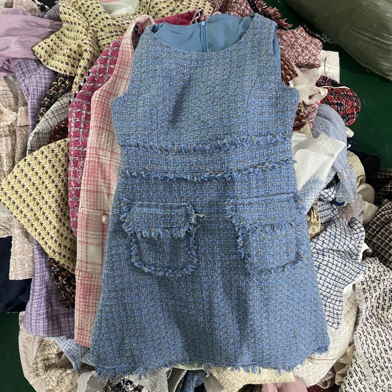 Used Clothes Fashion Tweed Dress Tweed Top Tweed Skirt Jacket Knitted Short Sleeve Second Hand Clothes