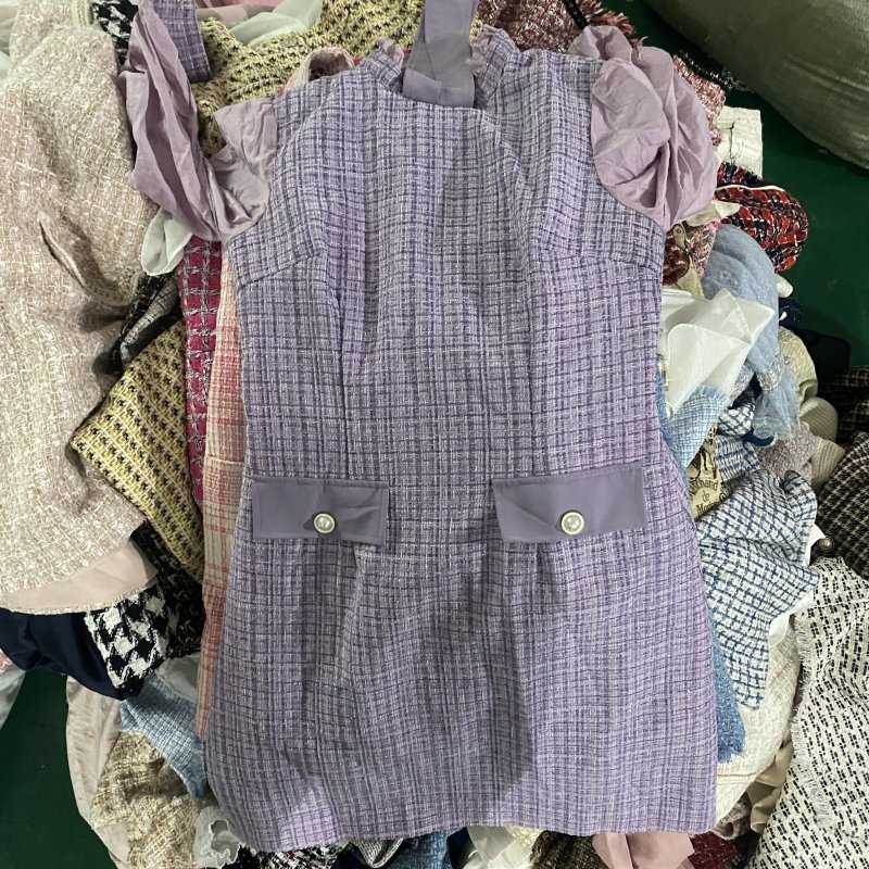 Used Clothes Fashion Tweed Dress Tweed Top Tweed Skirt Jacket Knitted Short Sleeve Second Hand Clothes