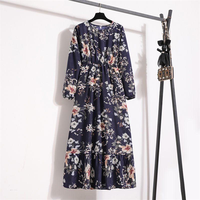 Women Used Dresses Casual Full Sleeve Floral Printed Stock Woman stock bale Long Dress used clothes
