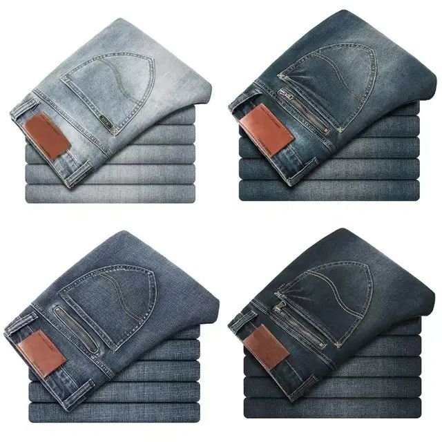 Autumn and winter jeans men's straight loose casual stretch thick versatile business young and middle-aged long black pants men