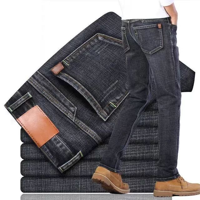 Autumn and winter jeans men's straight loose casual stretch thick versatile business young and middle-aged long black pants men