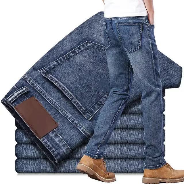 Autumn and winter jeans men's straight loose casual stretch thick versatile business young and middle-aged long black pants men