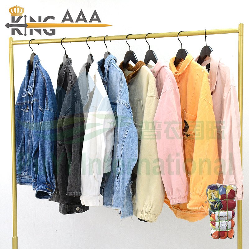 Fashion long overall jeans jacket women men used clothes 45kg Top KingAAA quality Second Hand Clothes in bale
