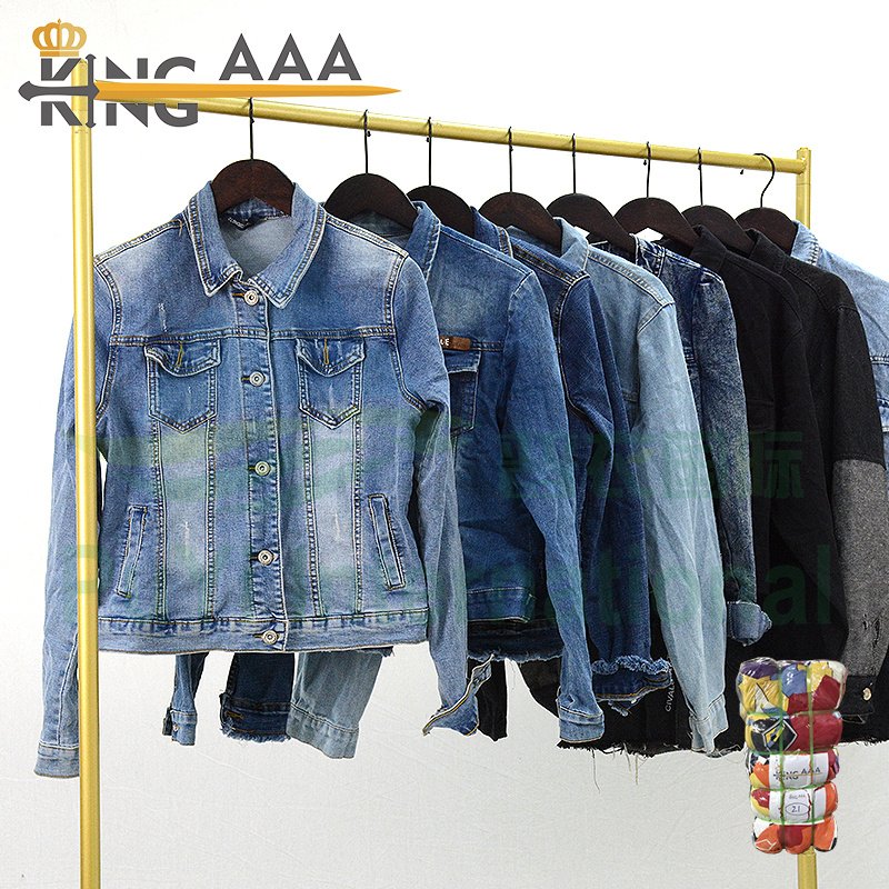 Fashion long overall jeans jacket women men used clothes 45kg Top KingAAA quality Second Hand Clothes in bale