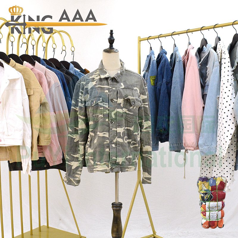 Fashion long overall jeans jacket women men used clothes 45kg Top KingAAA quality Second Hand Clothes in bale