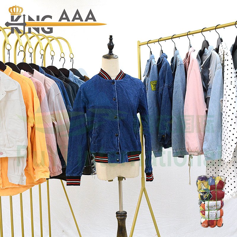 Fashion long overall jeans jacket women men used clothes 45kg Top KingAAA quality Second Hand Clothes in bale