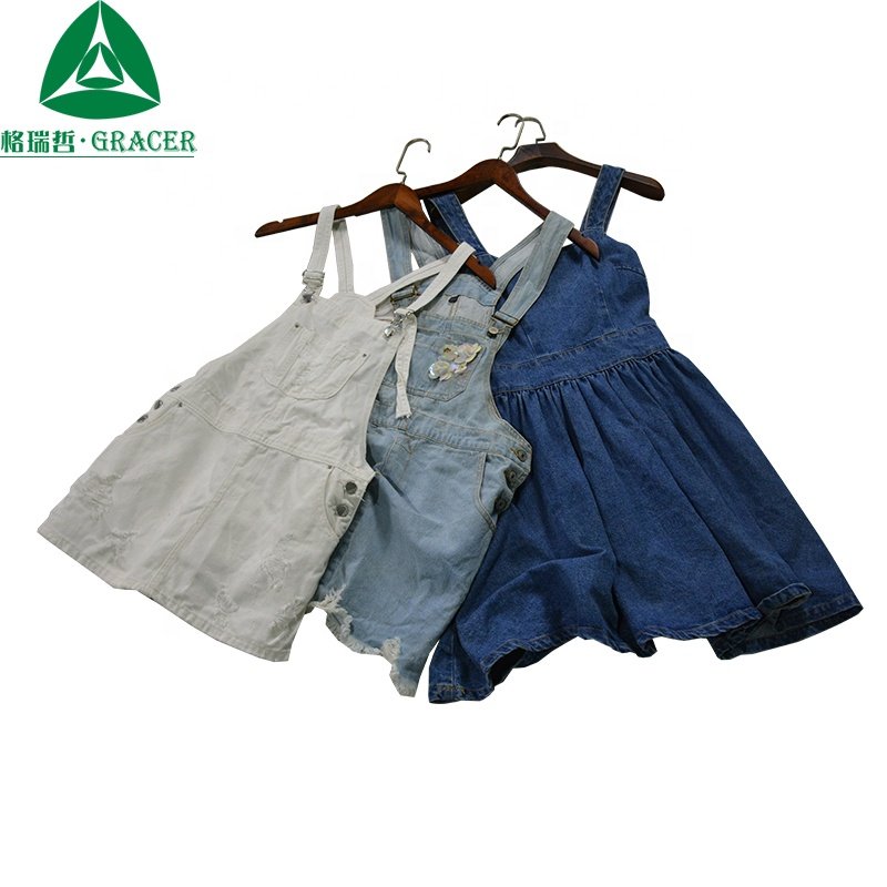 Vintage jeans suspender skirt summer used clothes in bales price ropa barata