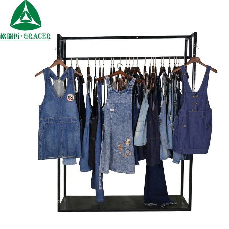 Vintage jeans suspender skirt summer used clothes in bales price ropa barata
