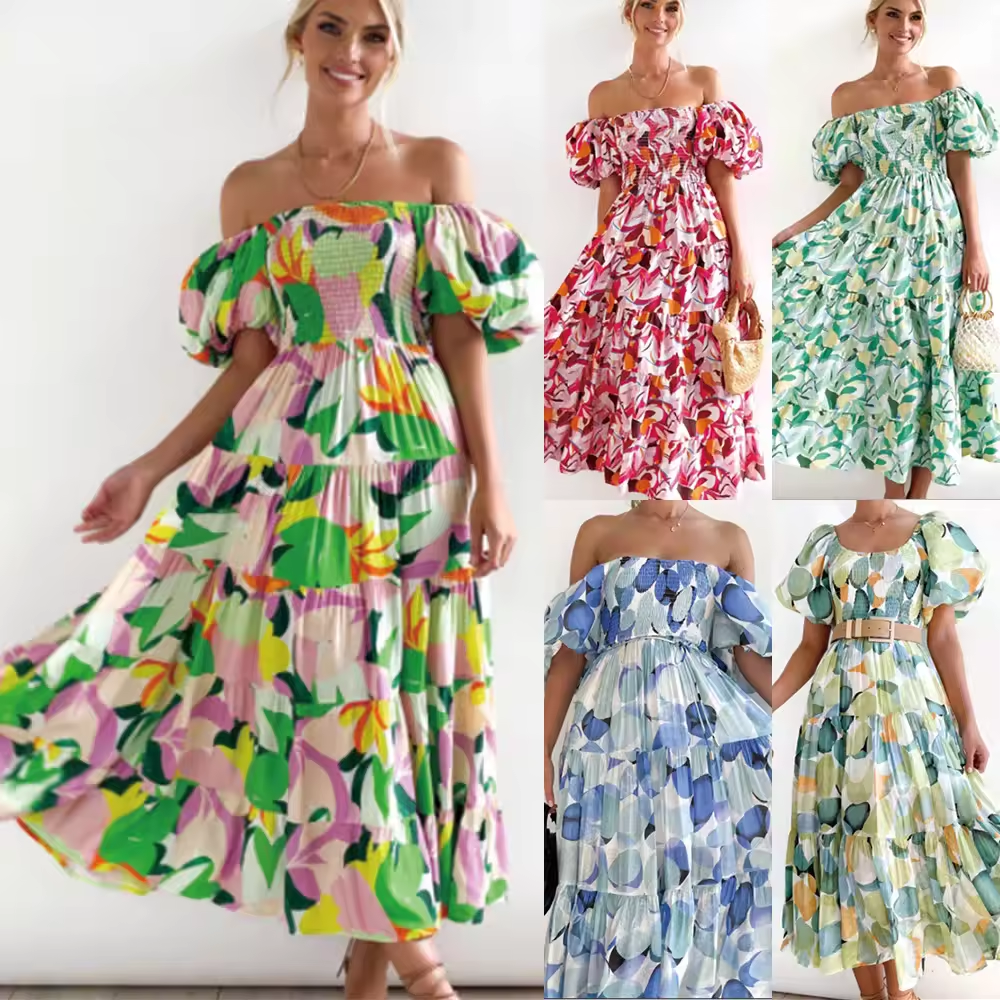 Spring Women Maxi Dresses Casual Full Sleeve Floral Printed O-neck Woman Bohe Beach Party Long Dress Mujer Vestidos Dropshipping