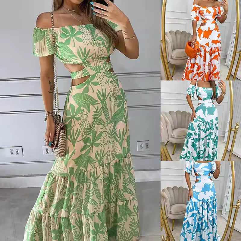 Spring Women Maxi Dresses Casual Full Sleeve Floral Printed O-neck Woman Bohe Beach Party Long Dress Mujer Vestidos Dropshipping