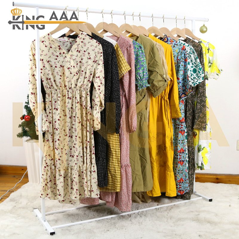 Wholesale Vintage Used Second Hand Clothes Bales Silk Ladies Dress Clothing Korean FashionLong Casual Female Dresses
