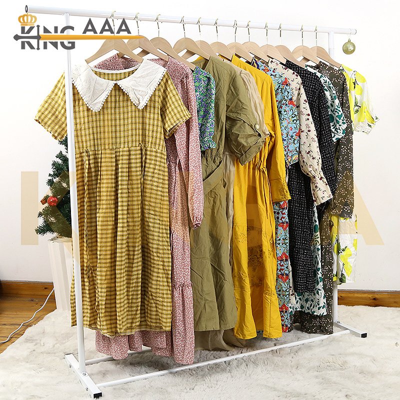 Wholesale Vintage Used Second Hand Clothes Bales Silk Ladies Dress Clothing Korean FashionLong Casual Female Dresses