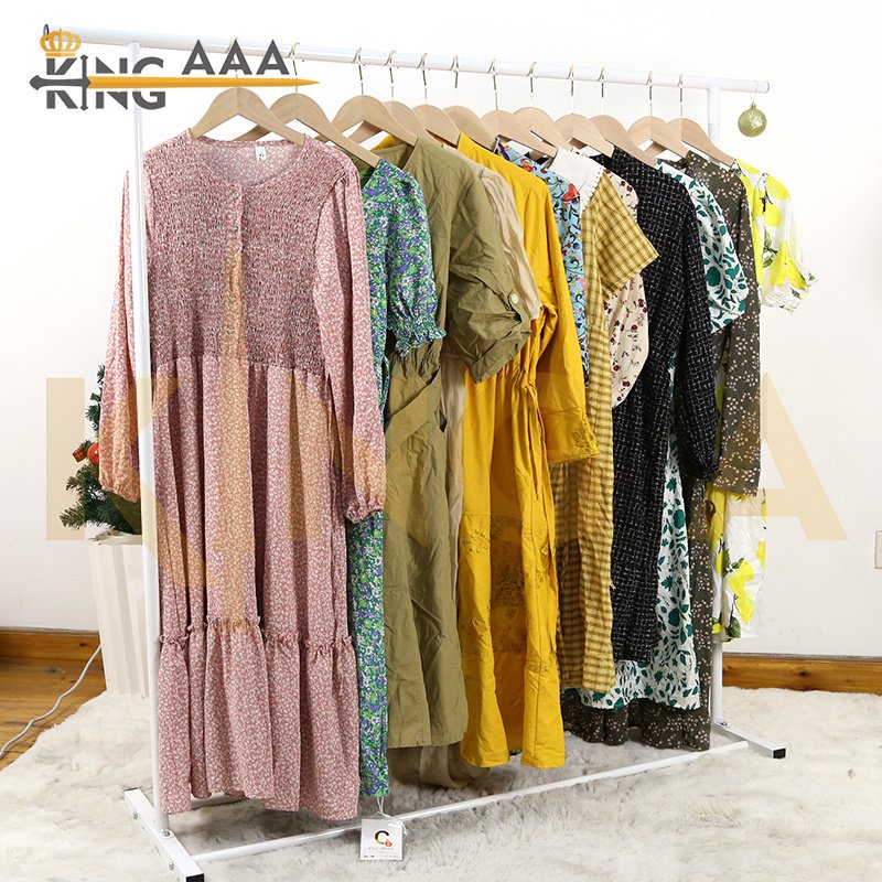 Wholesale Vintage Used Second Hand Clothes Bales Silk Ladies Dress Clothing Korean FashionLong Casual Female Dresses