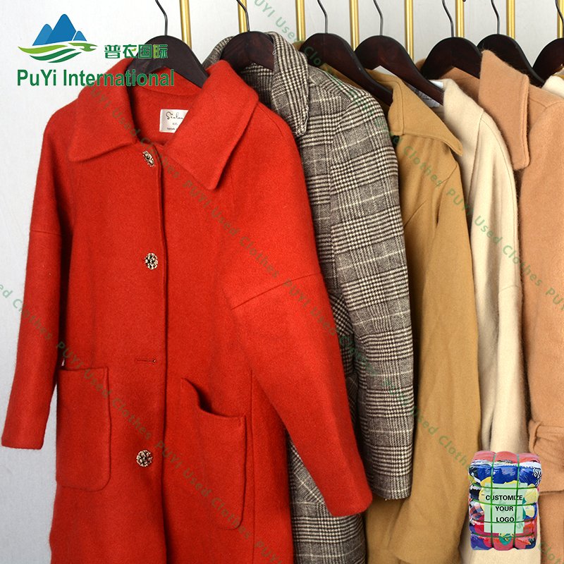 Ladies woolen worsted coat long sleeves king used clothes italy second hand clothes
