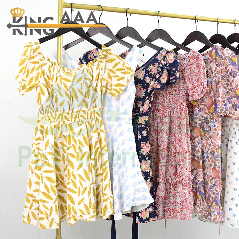 Clearance Price Used Clothes Elegant Women Short Sleeve Floral Print Cotton Dresses Korea Used Second Hand Clothing Vip Bales